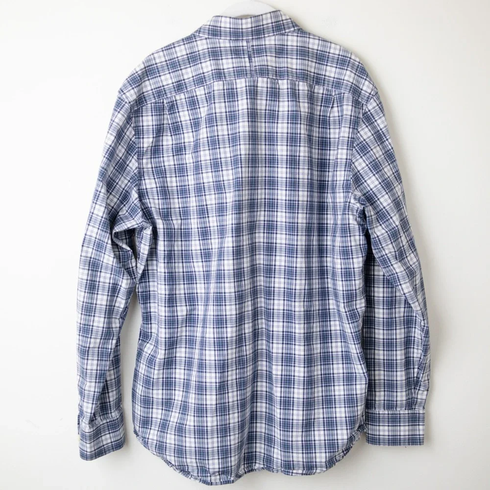 Banana Republic Slim Fit 100% Cotton Plaid Shirt Mens Large Blue Button Western
